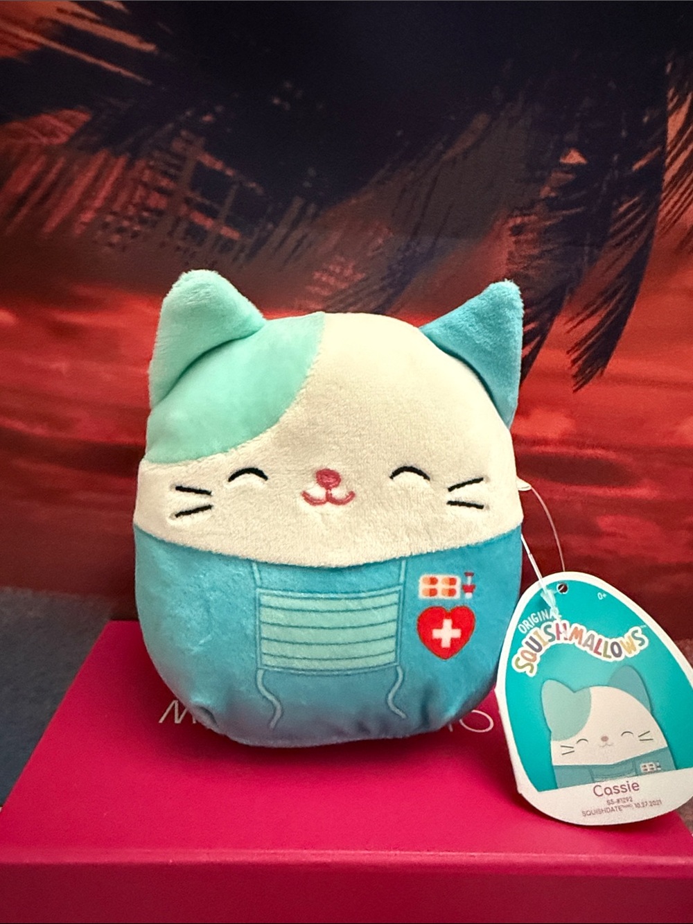 Squishmallows Cassie Cat Plush in Teal and Cream